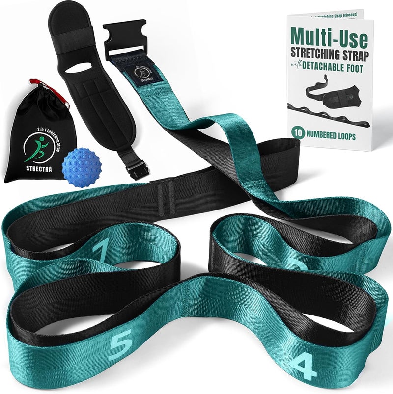 STRECTRA Stretch Strap with Loops Physical Therapy - Full Body Exercise Straps for Stretching with Detachable Foot - Leg & Calf Stretcher for Plantar Fasciitis, Physical Therapy, Pain Relief, and Flexibility - Image 1